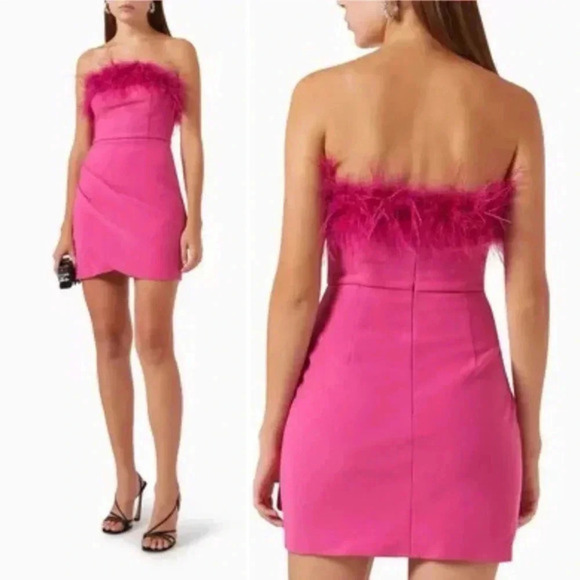 NWT‎ ELLIATT Paulina Pink Mini Dress Size Medium Feather Trim - Picture 5 of 10